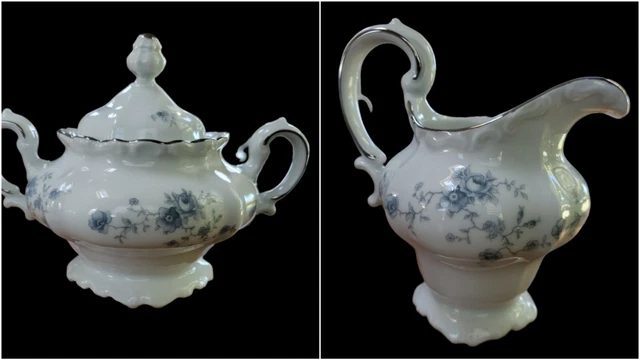 Vintage Johann Haviland Bavaria Germany Blue Garland Sugar Bowl And Creamer Set