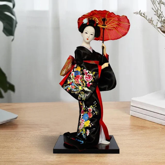 MagiDeal Geisha Japonaise De 12 Pouces, Poupées De Geisha Japonaises Ethniques, Figurines Miniatures, Statue De Dame, Poupée De Geisha Asiatique, Pour La, Bleu Et Rouge