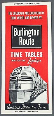 1967 Burlington Route Time Table Colorado Southern Ft Worth Denver RR Brochure