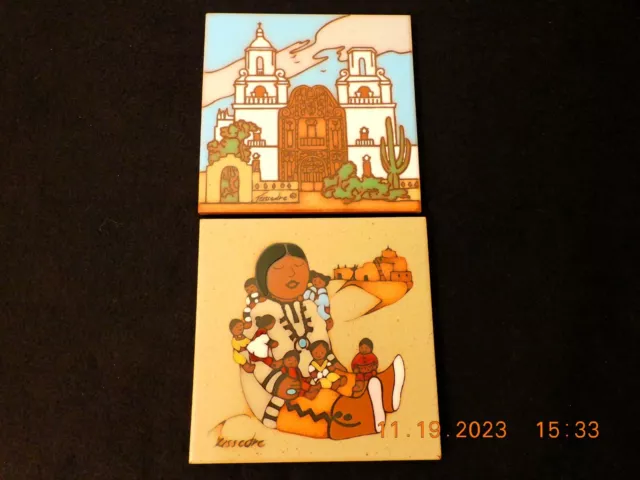 Cleo Teissedre SouthWest Native American Art Tile/Trivets Vintage