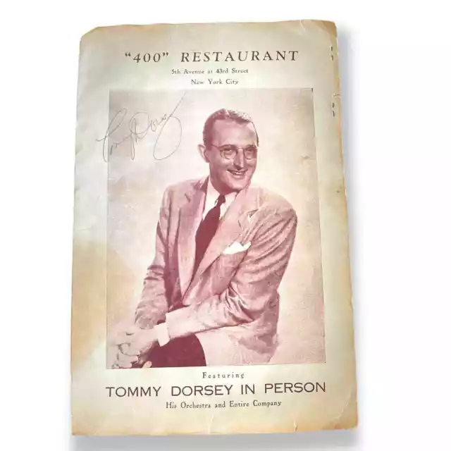 1940's Vintage Tommy Dorsey Signed Menu 400 Restaurant New York City Rare