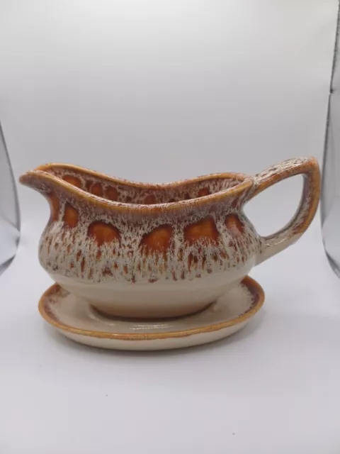 Vintage Fosters Pottery  Gravy Boat With Saucer honeycomb  Vintage Retro