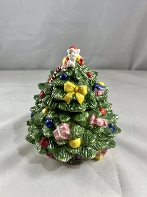 Vintage Ceramic Spode Christmas Tree Trinket Jar  With Santa and Gifts From RCPC