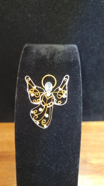 Vtg Macy's Silver And Gold-Toned Metal Angel W/Halo Brooch