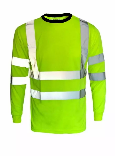 Hi Vis Viz High Visibility Long Sleeve Polo T-Shirt Collar Reflect Tape Safety