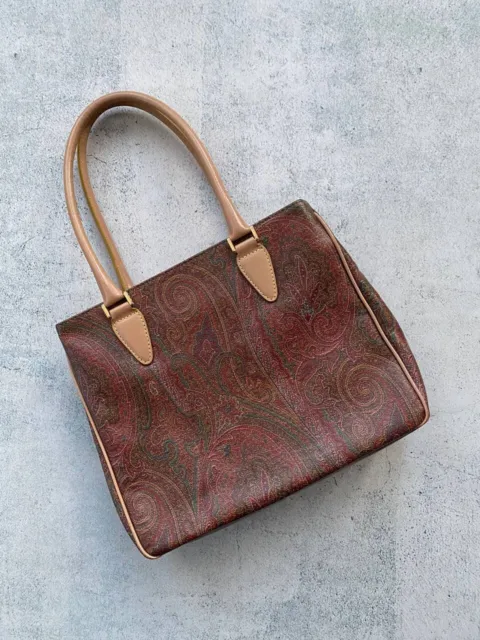 ETRO Paisley Vintage Leather Wine Red Hand Bag