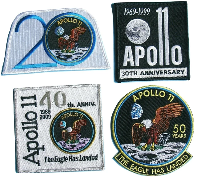 NASA PATCH LOT of 4 vtg APOLLO 11 - 20 / 30 / 40 / 50th Anniversary EAGLE Moon