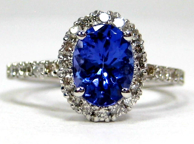 Rare Tanzanite Ring 14K White gold Halo Diamond Split Shank Natural Rare Tanzanite Ring 14K White gold Halo Diamond Split Shank Natural