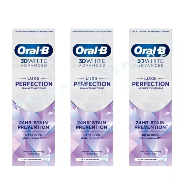 3x 75ml Oral-B 3D White Luxe Perfection Toothpaste Whitening Enamel Protect