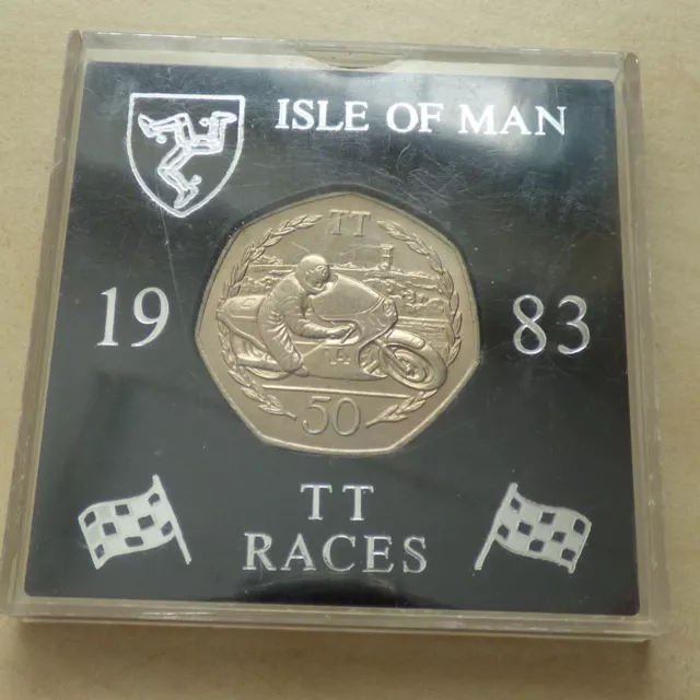 1983 Ron Haslam TT Isle Of Man 50p Fifty Pence UNC Cased