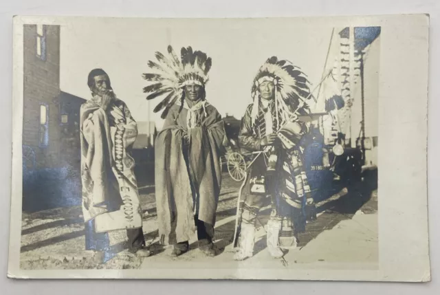 Antique Postcard RPPC REAL PHOTO 3 x Native American Indians Posing