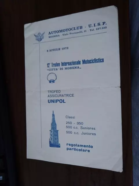 1973 , 12° trofeo motociclistico «Città di Modena» REGOLAMENTO,  Saarinen, Villa