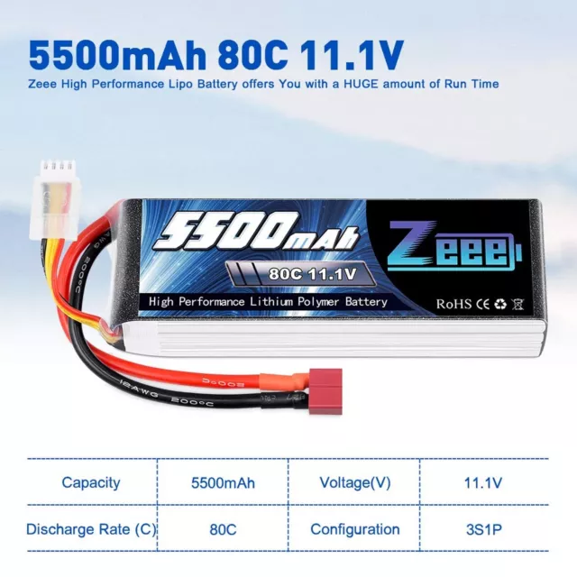 Batería Lipo Zeee 11.1V 80C 5500mAh 3S con conector Deans T estuche blando bate... 2