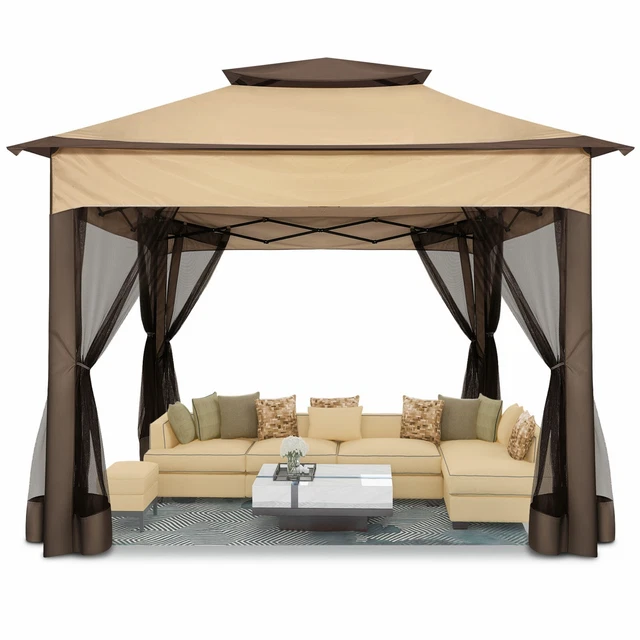 Pavillon 3,3x3,3m Gartenpavillon mit 4 Moskitonetz Pop Up Sonnenschirm Pavilon U