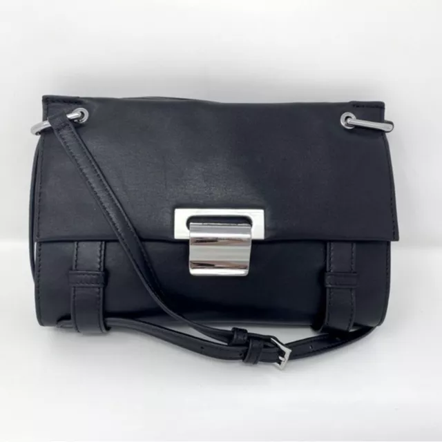 IVANKA TRUMP Black Leather Silver Turnberry Adjustable Crossbody Shoulder Bag