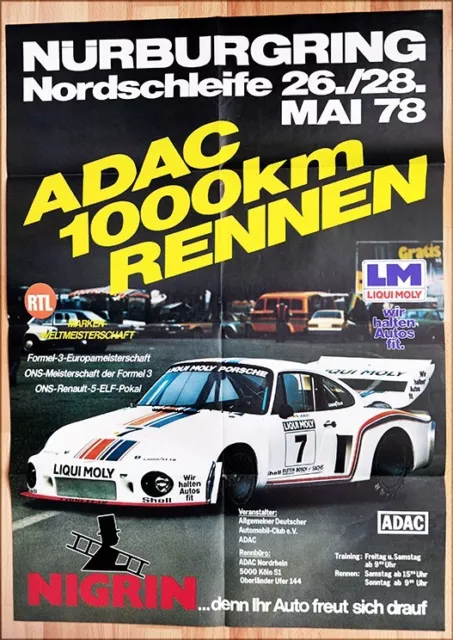 original Plakat Poster "1000 Km Nürburging" 1978 Nordschleife Porsche 935