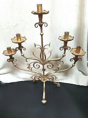 Primitive Early Victorian Hand Forged Iron Candelabra With Rosettes