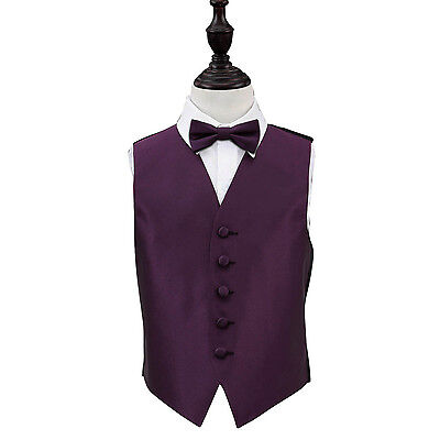 DQT Woven Plain Solid Check Cadbury Purple Boys Wedding Waistcoat & Bow Tie Set