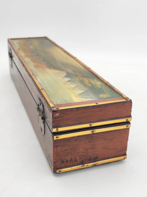 ANCIEN PLUMIER EN bois laqué à décor fleurs et d'oiseaux EUR 40,00