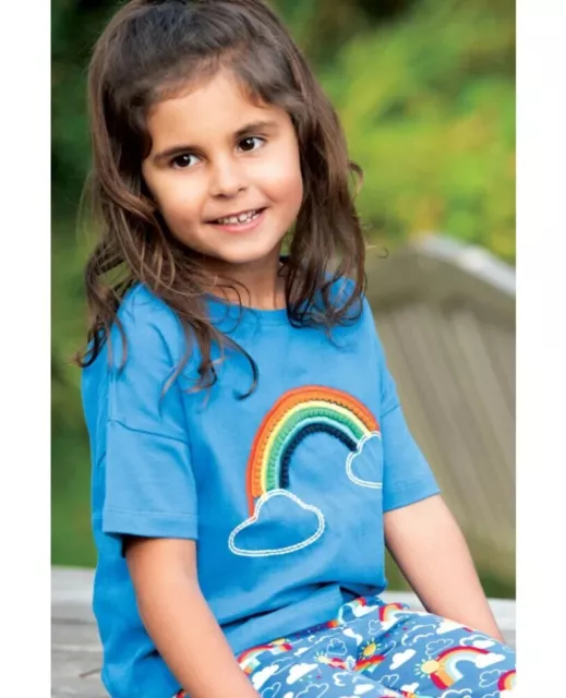 Frugi T Shirt Top 5 to 6 Years Blue Rainbow Applique Organic Cotton BNWT RRP£22