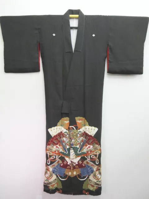 8164B2 Silk Vintage Japanese Kimono Tomesode Hand painted Folding Fan 2