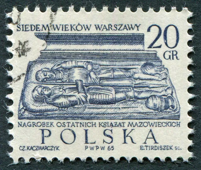 POLAND 1965 10g deep blue SG1577a used FG Warsaw 700th Anniv PERF 12.5 x 12 #A02
