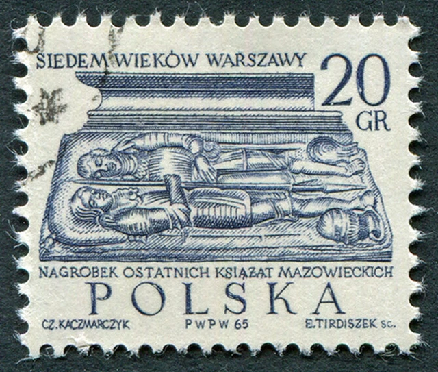 POLAND 1965 10g deep blue SG1577a used FG Warsaw 700th Anniv PERF 12.5 x 12 #A02