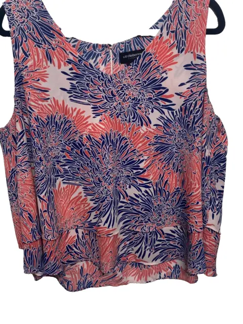 Liz Claiborne blue sleeveless floral print layered blouse Size XL