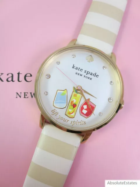 NEW Kate Spade Metro Lift Your Spirits Gold Beige Cocktail Watch KSW1751 NIB NWT