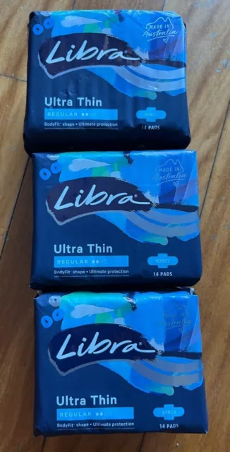 3 x Packs | Libra Ultra Thin Regular Pads w Wings 14 Ultimate Protection BodyFit