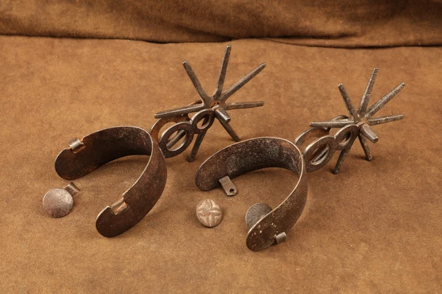 #12 Antique Texas Cowboy Western X-Large 8-Point Rowelled Spurs, #8 Shank BROKEN