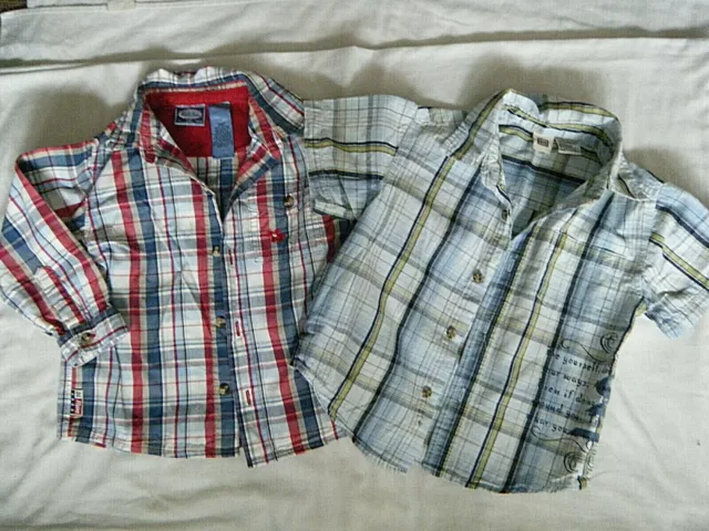 Koala Kids Boys 36M Blue Plaid Button Up Top Shirt +Faded Glory Shirt 3T