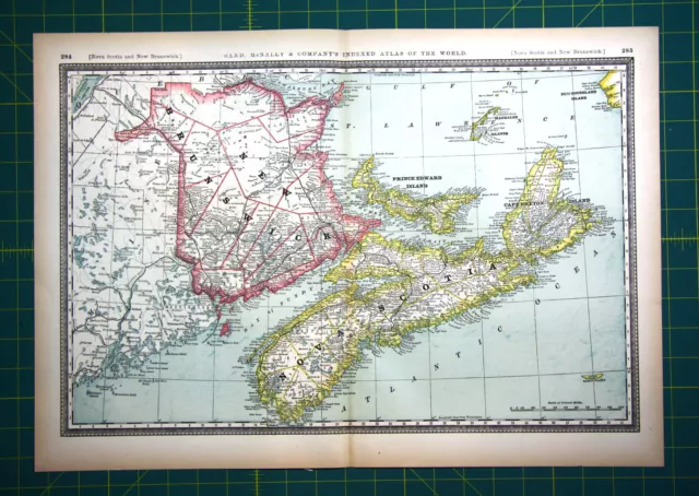Canada Nova Scotia PEI - Rare Original 1887 Rand McNally Antique World Atlas Map