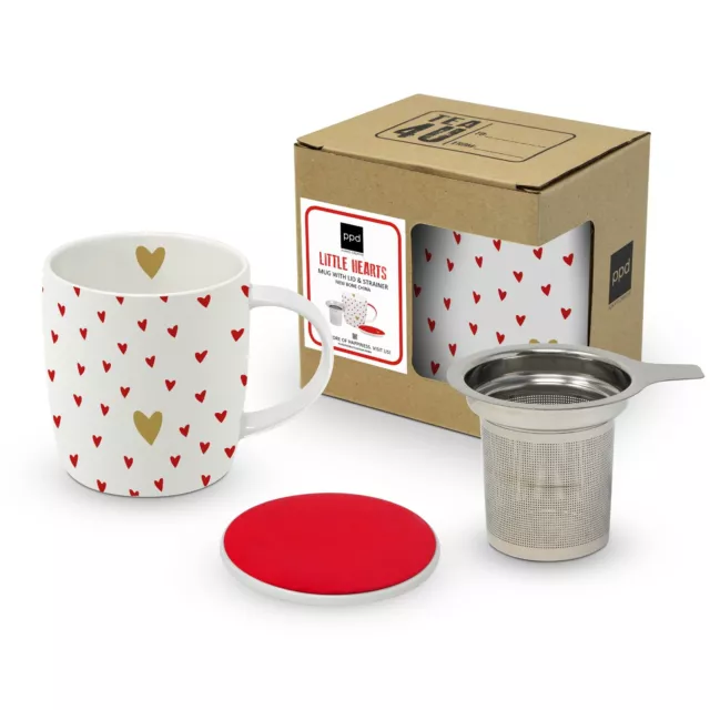 Little Corazones Real Oro Taza de Té Con Tamiz Y Tapa Ppd