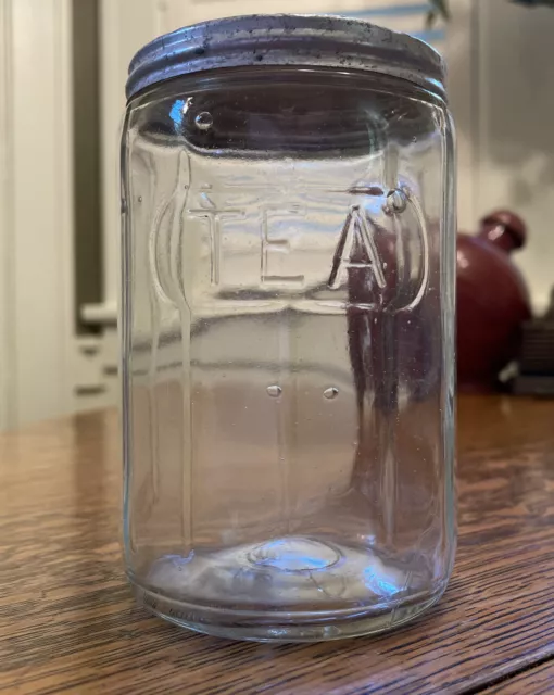 Vintage Hoosier / Sellers 12 Paneled Glass Tea Jar Canister - Original Lid
