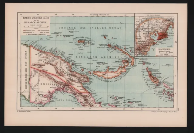 Landkarte map 1904: Kaiser Wilhelm Land und der Bismarck-Archipel. Kiautschou