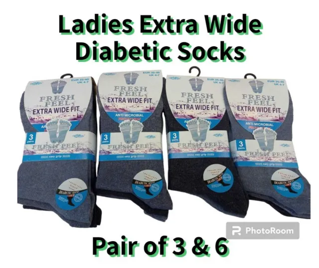 3 6 Pairs Ladies Extra Wide Diabetic Socks Non Elastic Super Soft Loose Top  UK