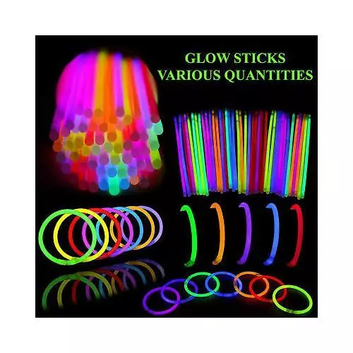 100 x 8” GLOW STICKS BRACELETS NECKLACES NEON COLOURS PARTY FAVORS RAVE DISCO