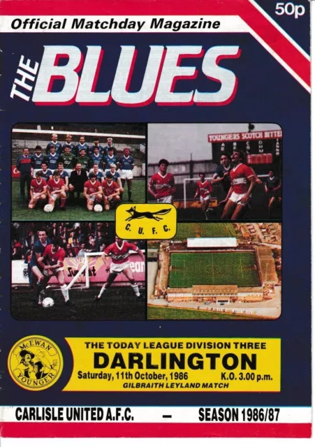 Carlisle United V Darlington 11-10-1986 Division 3 Match Programme 86/87