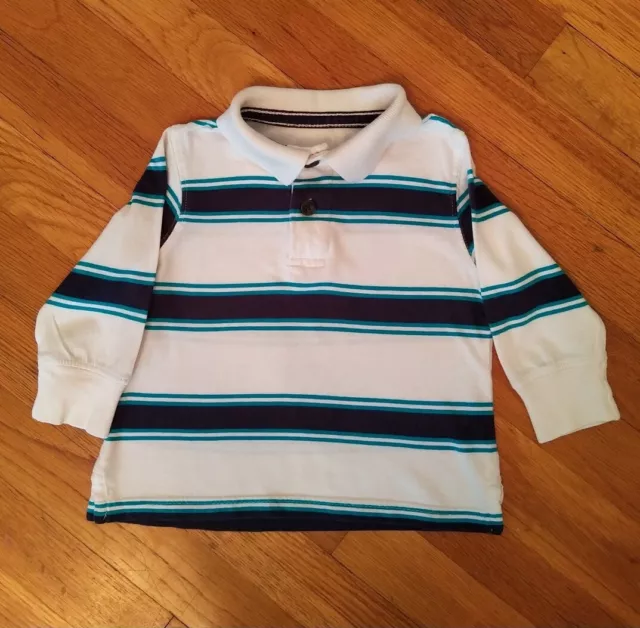 Childrens Place Boys 12-18 Months Blue White Long Sleeve Casual Polo Shirt Top