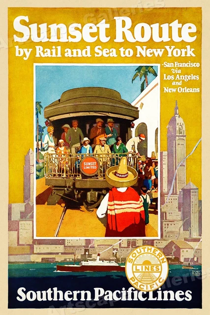 1930 Southern Pacific Railroad Sunset Route Vintage Style Travel Poster - 24x36