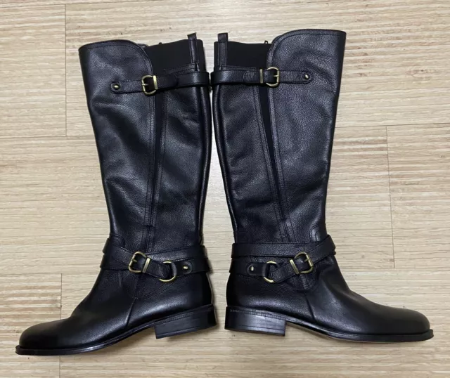 New Naturalizer Womens Size 8 June Riding Boots, Black Leather Knee High Buckle