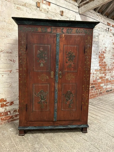 C19th Swedish Floral Hand Painted Armoire Cupboard Wardrobe INC DEL ENG & WALES