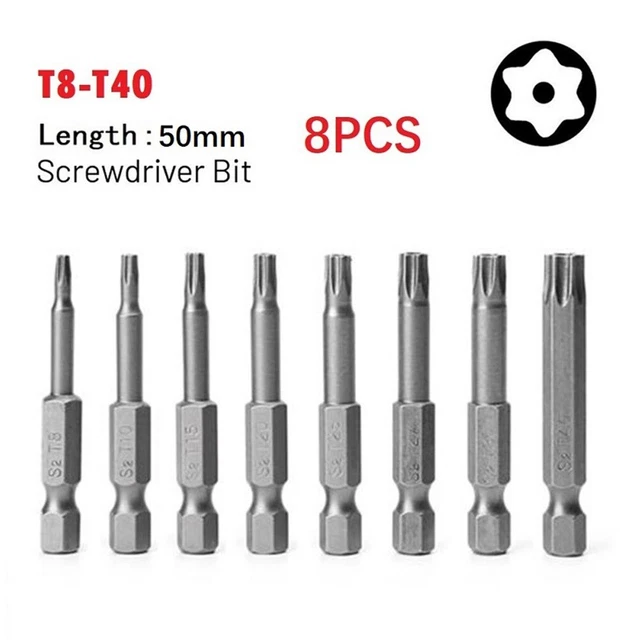 12pcs 1/4 INCH Tige Hexagonale T5-T40 Jeu de Tournevis à Tête Torx