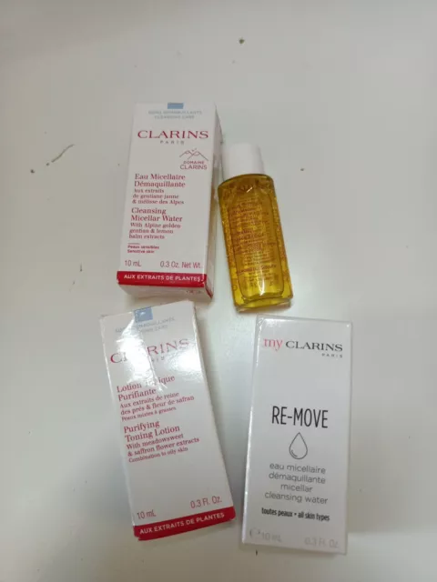 Clarins Skin Care Minis Bundle Lotion Cleansing Water  Micellar Travel x4 10ml