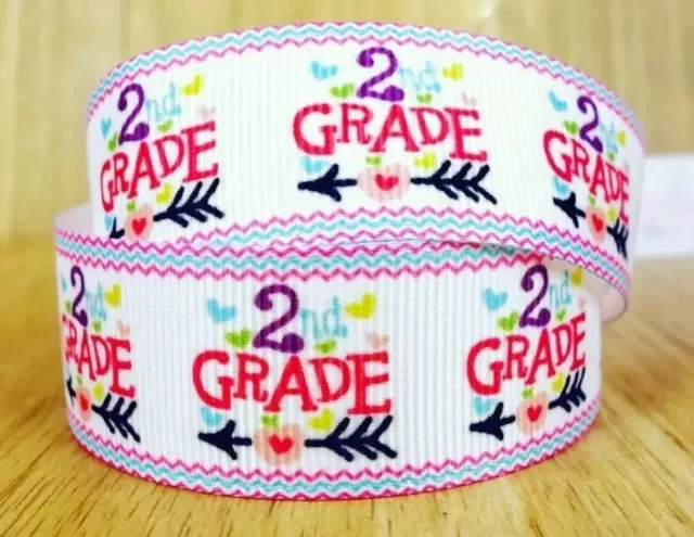 7/8" 2 YARDS 2nd Grade Grosgrain Ribbon School Hair Bows Crafts Hearts Arrows