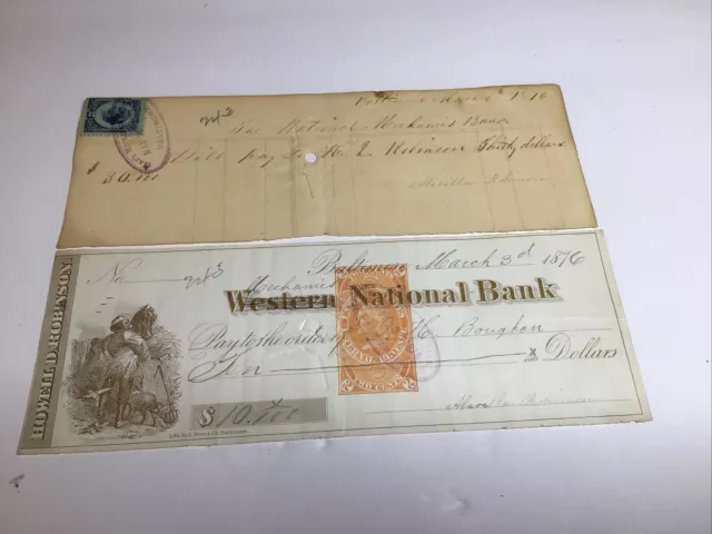 1876 Check From The Mechanics National Bank And Other Paperwork