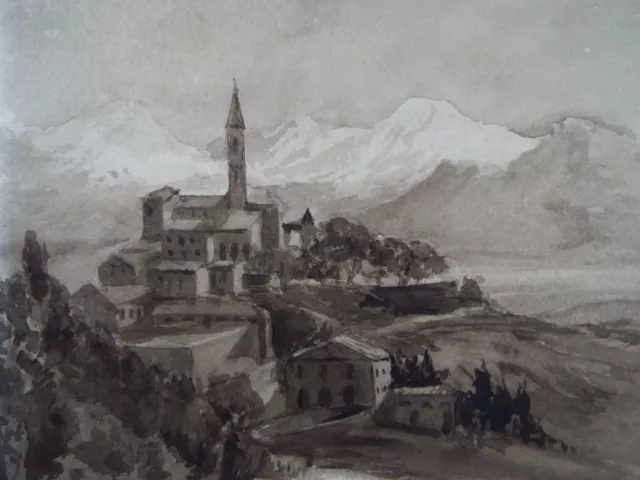 Original Black Wash, 'Italian Alpine Village', Late 19th Century, Artist Unknown