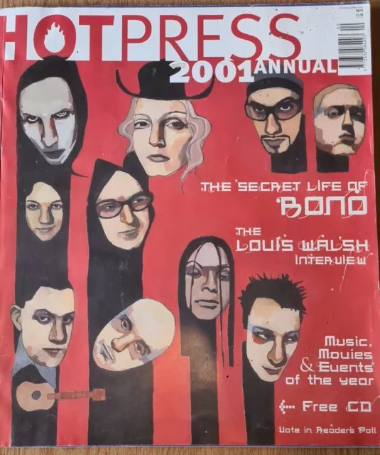 Hot Press Music Magazine 2001 ANNUAL, U2, SINEAD O'CONNOR, THE CORRS, TEXAS