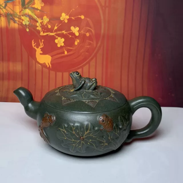 Chinese Yixing Zisha Clay Teapot Lotus Leaf Frog Pot Jiang Rong 350ml